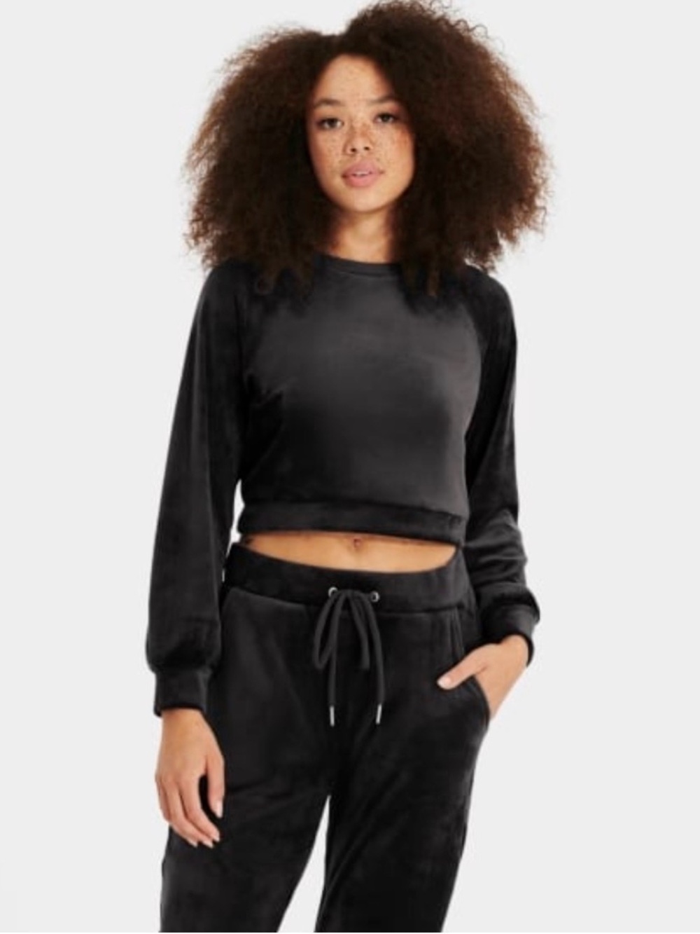 UGG Beckner Cropped Gray Velvet Long Sleeve Pullover Sweatshirt